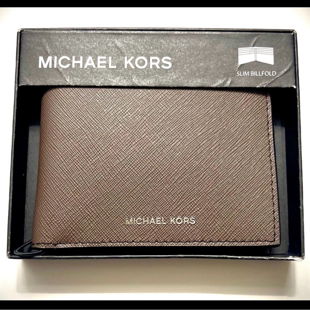 NEW  MICHAEL KORS SLIM ANDY BIFOLD JAVA BROWN MEN'S WALLET